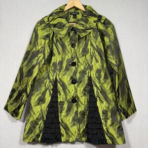Flair Jacket S Artsy Bold Green Black Abstract Ruffle Statement Whimsygoth Retro